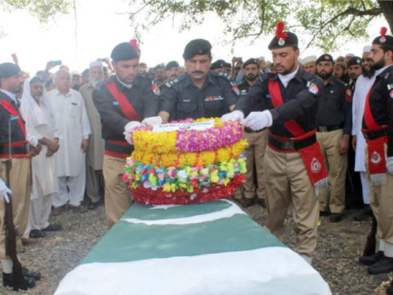 the last rites of the slain police constable were offered at kohat police lines photo express