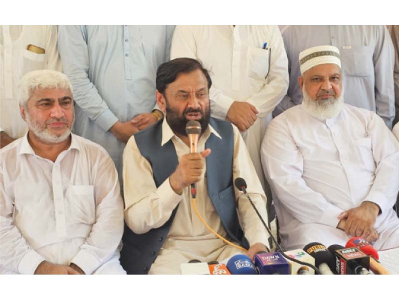 ji leader advocate bahrullah khan and others address a press conference in peshawar photo express