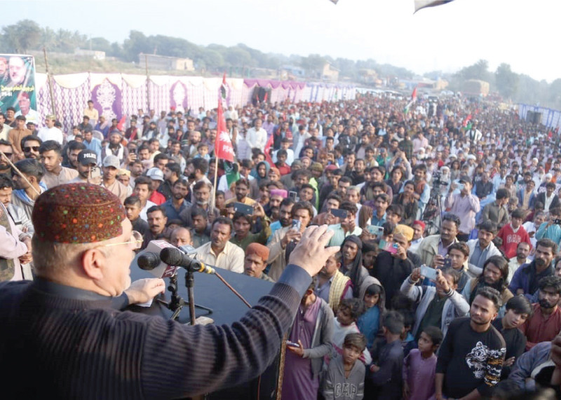 sharjeel inam memon addresses a public meeting in tando fazal photo express