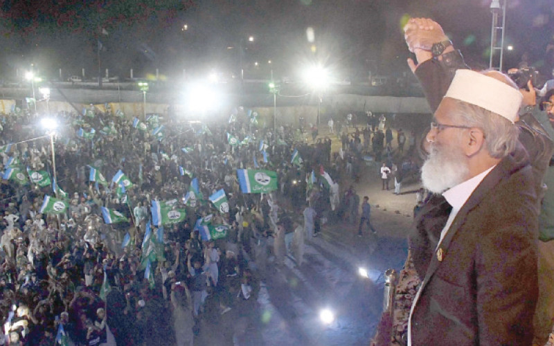 ji pakistan ameer sirajul haq addresses the rally during an election campaign in the city photo online