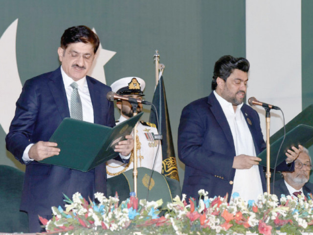 governor kamran tessori administers oath to syed murad ali shah as the chief minister of sindh at the governor house on tuesday photo express governor kamran tessori administers oath to syed murad ali shah as the chief minister of sindh at the governor house on tuesday photo express