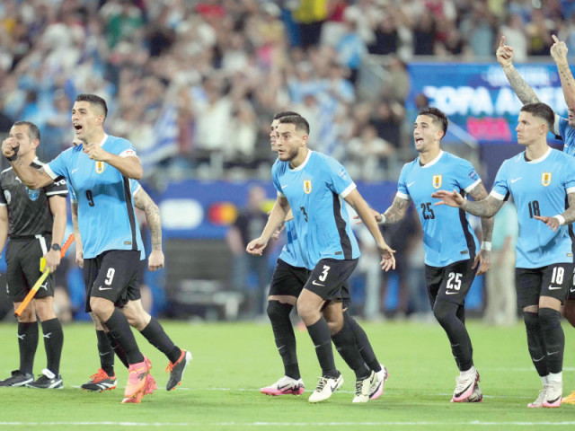 luis suarez of uruguay and teammates celebrate winning in the penalty shoot out during the conmebol copa america 2024 third place match against canada at bank of america stadium photo afp luis suarez of uruguay and teammates celebrate winning in the penalty shoot out during the conmebol copa america 2024 third place match against canada at bank of america stadium photo afp