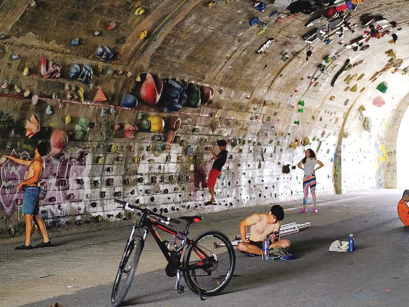 the tunnel loved by locals and tourists alike is packed with holds of all shapes and sizes ready for climbers to grab onto photo file