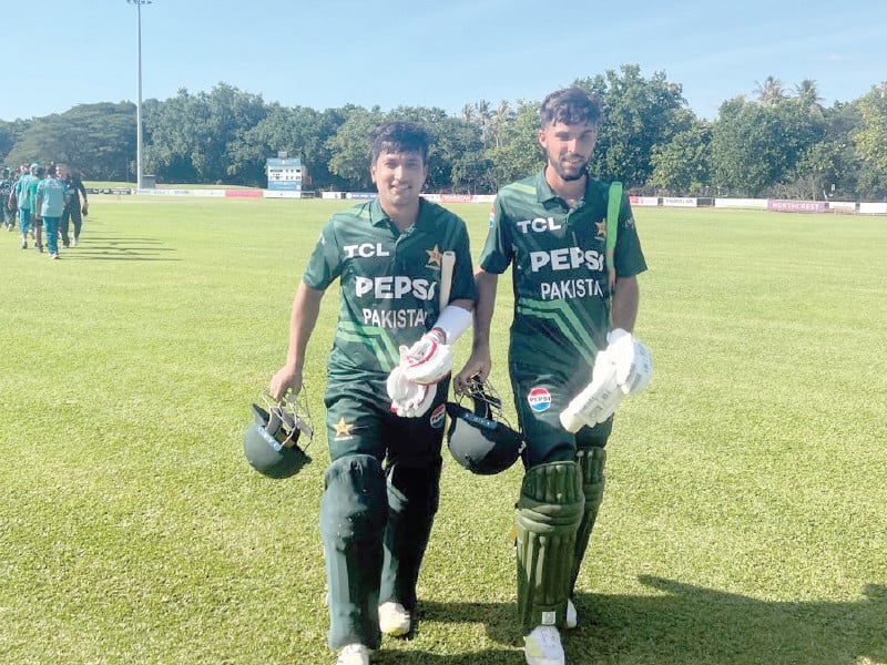 pakistan shaheens stars mubasir and jahandad made a vital 18 run stand for the seventh wicket photo pcb