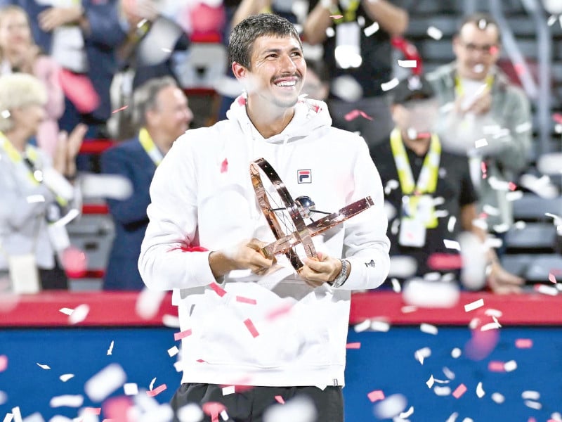 alexei popyrin is celebrating his victory over andrey rublev photo afp