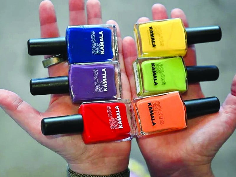 nail polishes from the kamala harris promoting joyful warrior set photo afp