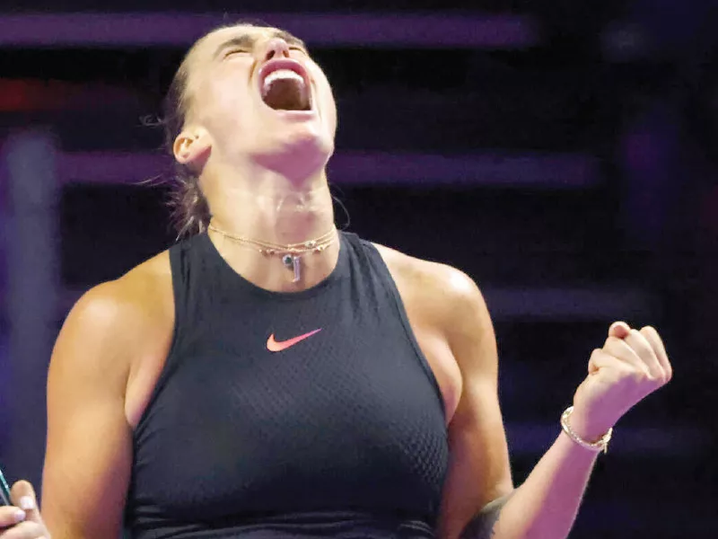 belarus aryna sabalenka beat italy s jasmine paolini to reach the last four at the wta finals championship in riyadh photo afp belarus aryna sabalenka beat italy s jasmine paolini to reach the last four at the wta finals championship in riyadh photo afp