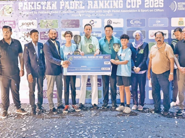 mayor karachi barrister murtaza wahab gives winner s cheque to super striker team for winning the boys under 14 title at the pak padel ranking cup at sport on president ppf muhammad mateen ceo mudassar razak and other officials are also seen photo ppf mayor karachi barrister murtaza wahab gives winner s cheque to super striker team for winning the boys under 14 title at the pak padel ranking cup at sport on president ppf muhammad mateen ceo mudassar razak and other officials are also seen photo ppf