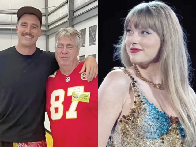 travis kelce with his father left taylor swift photo file