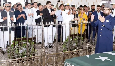 inside the marble halls of quaid s mausoleum cm shah governor hashmi and members of the sindh cabinet offer fateha and laid floral wreaths paying tribute to the father of the nation photo app