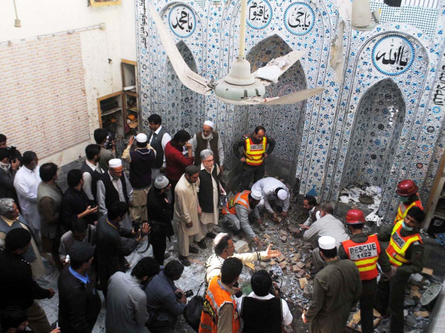 investigators inspect the site of explosion inside a mosque in peshawar on march 9 2013 photo muhammad iqbal express investigators inspect the site of explosion inside a mosque in peshawar on march 9 2013 photo muhammad iqbal express