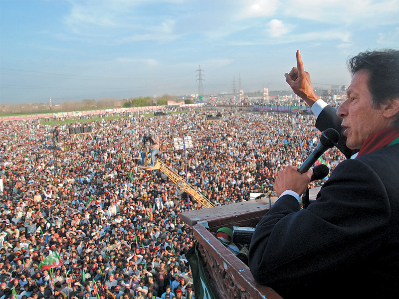 pti chief imran khan addresses a public gathering in peshawar photo muhammad iqbal express tribune