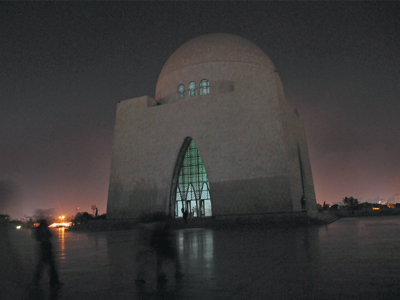 a view of quaid e azam s masoleum during earth hour 2011 the floodlights that usually illuminate the dome and make the monument stand out have been switched off photo file