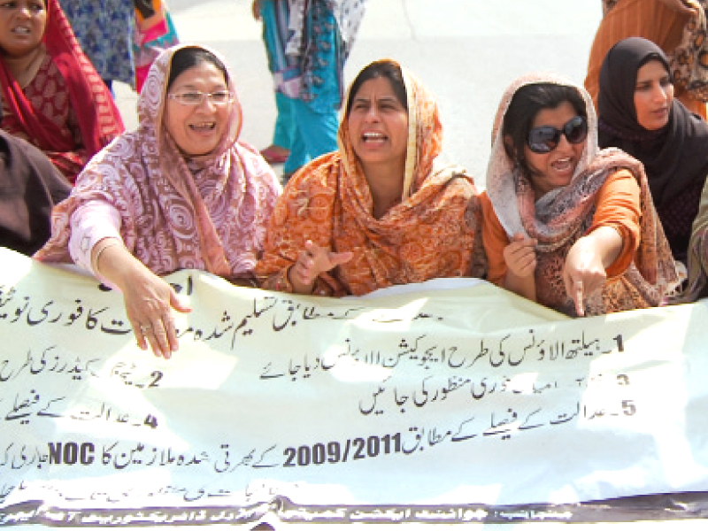 non teaching staff have been staging sit ins and protests for the last five days photo the express tribune