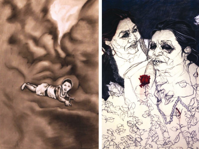 the artists create personal alternate universes viewed through unique lenses in order to analyse aspects of life human relationships gender inequalities and technological advancements photo myra iqbal express