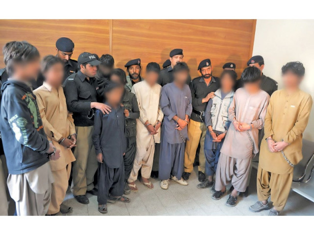 police officials produce the children faces blurred suspected of planting bombs before the media photo afp police officials produce the children faces blurred suspected of planting bombs before the media photo afp