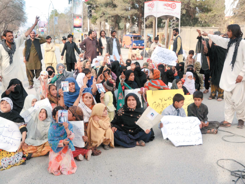 relatives of missing persons demonstrate outside the governor house in quetta on thursday photo ppi