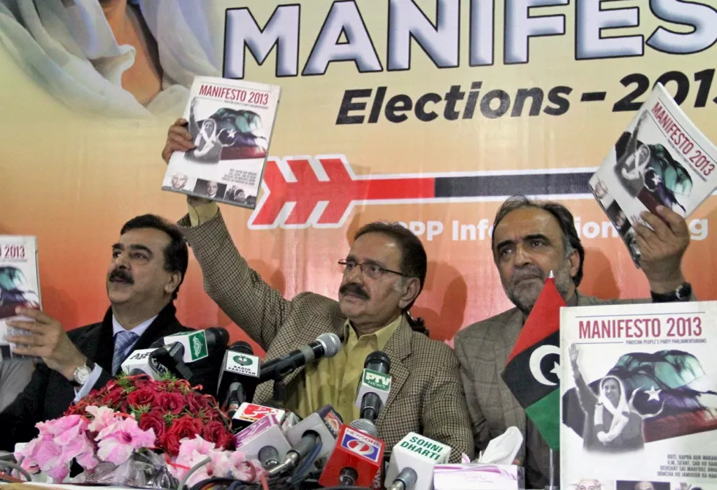 the manifesto was released by the party president makhdoom amin fahim at a press conference on thursday photo inp the manifesto was released by the party president makhdoom amin fahim at a press conference on thursday photo inp