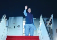 prime minister shehbaz sharif waves as he departs for b rgenstock switzerland photo express