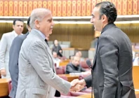 prime minister shehbaz sharif shakes hands with ppp chairman bilawal bhutto zardari at the national assembly photo ppi