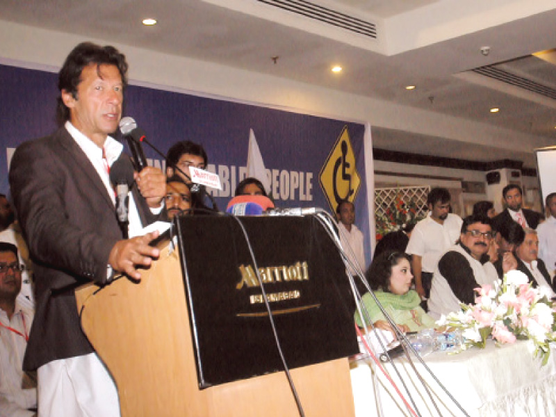 pti chief imran khan addressing the ceremony at a local hotel in islamabad photo sana