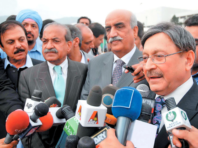 members of the parliamentary committee address the media after the meeting in islamabad photo online