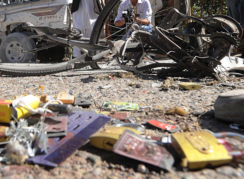 file photo of bike bomb aftermath photo afp file