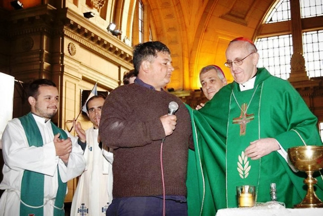 undated handout picture released by alameda foundation showing the then argentina 039 s cardinal jorge mario bergoglio r now pope francis and sergio sanchez l photo afp