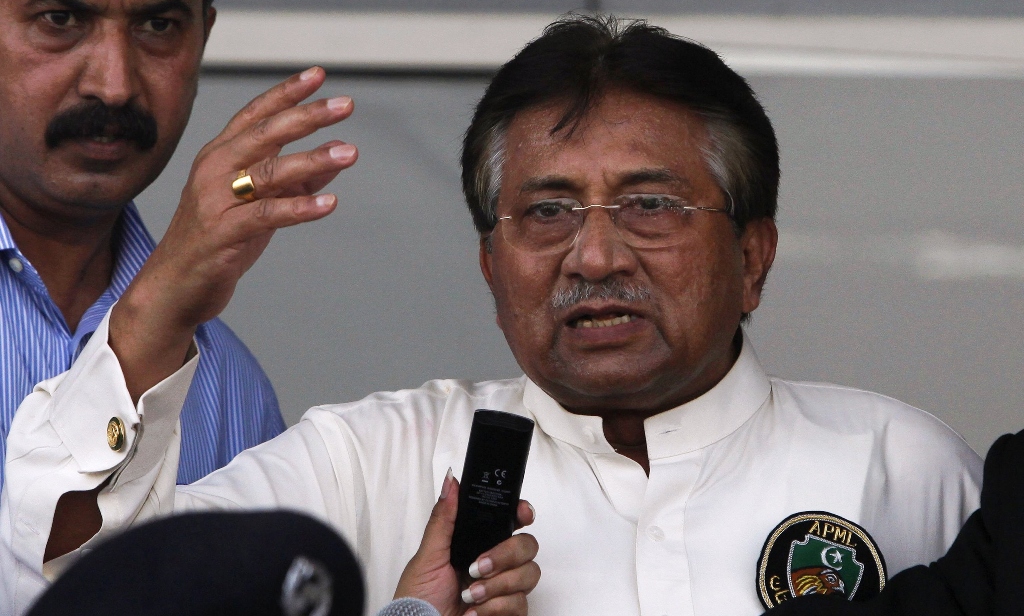 former president pervez musharraf addresses his supporters after his arrival from dubai at jinnah international airport in karachi march 24 2013 photo reuters