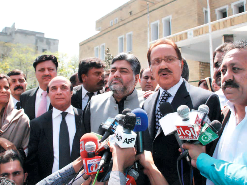 naheed khan talks to the media outside the ecp office in islamabad photo online