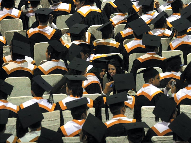 graduates waiting to receive their degrees at the 16th convocation of the sir syed university of engineering and technology on tuesday evening photo athar khan express