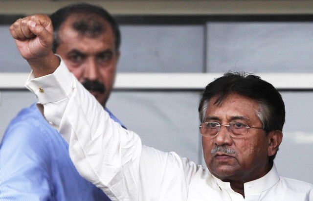 former president pervez musharraf gestures to his supporters upon his arrival from dubai at jinnah international airport in karachi march 24 2013 photo reuters former president pervez musharraf gestures to his supporters upon his arrival from dubai at jinnah international airport in karachi march 24 2013 photo reuters