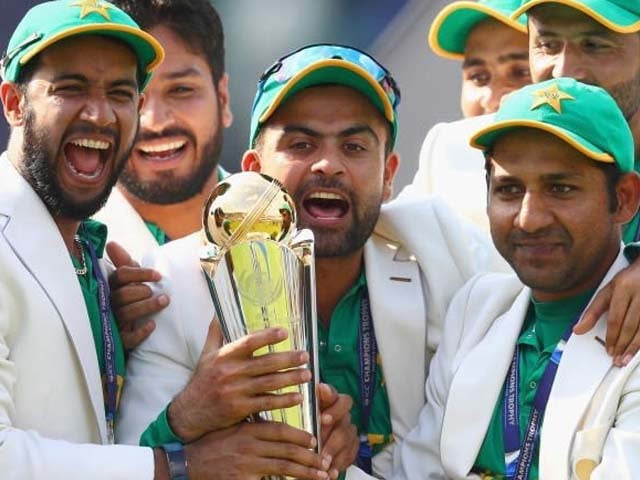 london england   june 18 sarfraz ahmed of pakistan lifts the winners trophy as pakistan win the icc champions trophy cricket match between india and pakistan at the oval in london on june 18 2017 photo getty london england   june 18 sarfraz ahmed of pakistan lifts the winners trophy as pakistan win the icc champions trophy cricket match between india and pakistan at the oval in london on june 18 2017 photo getty