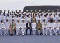 president asif ali zardari and chief of naval staff admiral naveed ashraf pose for a group photo with pakistani and chinese officials during the commissioning ceremony of pakistan s first hangor class submarine pns hangor in sanya photo nni