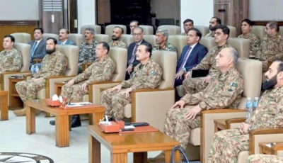 chief of defence forces field marshal asim munir attends a briefing at the corps headquarters in peshawar photo ppi