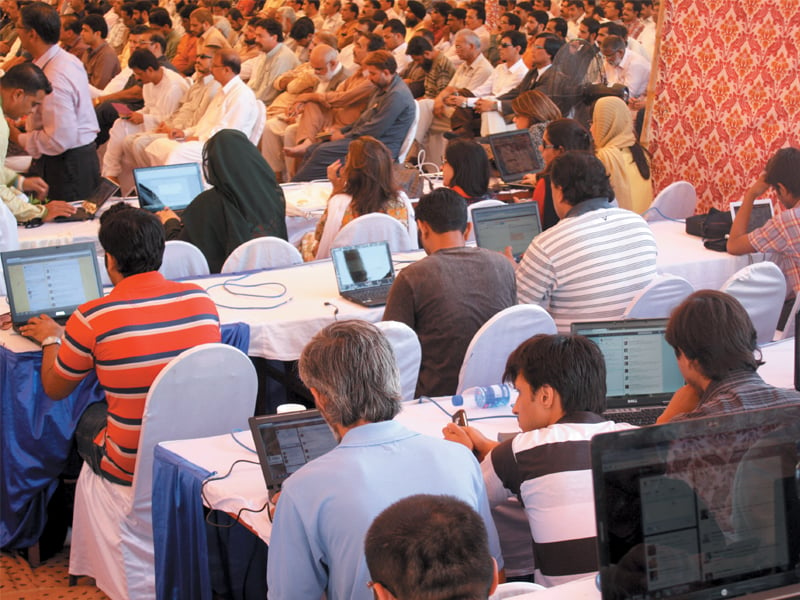 party members of the muttahida qaumi movement at the lal qila ground on april 5 seen actively using social networking sites as party chief altaf hussain addresses the gathering mqm is among the few political parties which is willing to hold public meeting despite threats by militants photo file