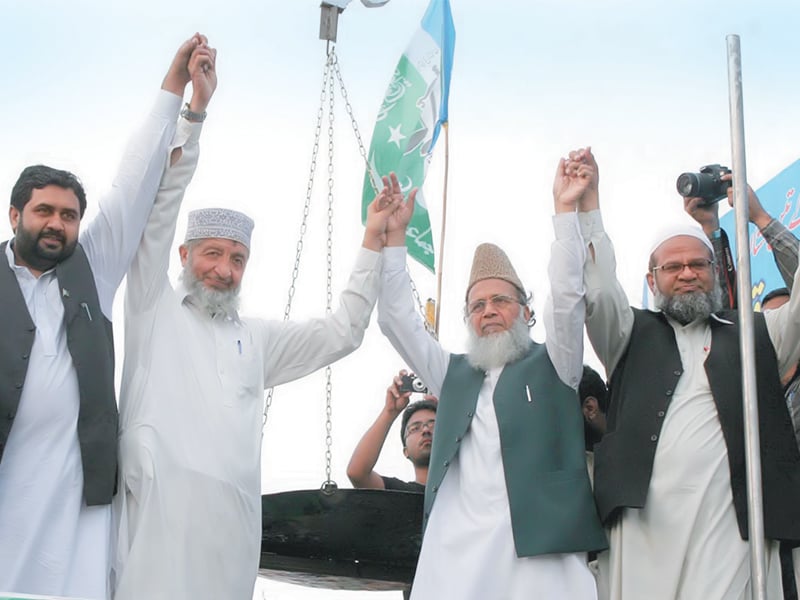 syed munawar hasan addresses the media at the launch of their karachi to peshawar road caravan showcasing ji s election campaign photo online