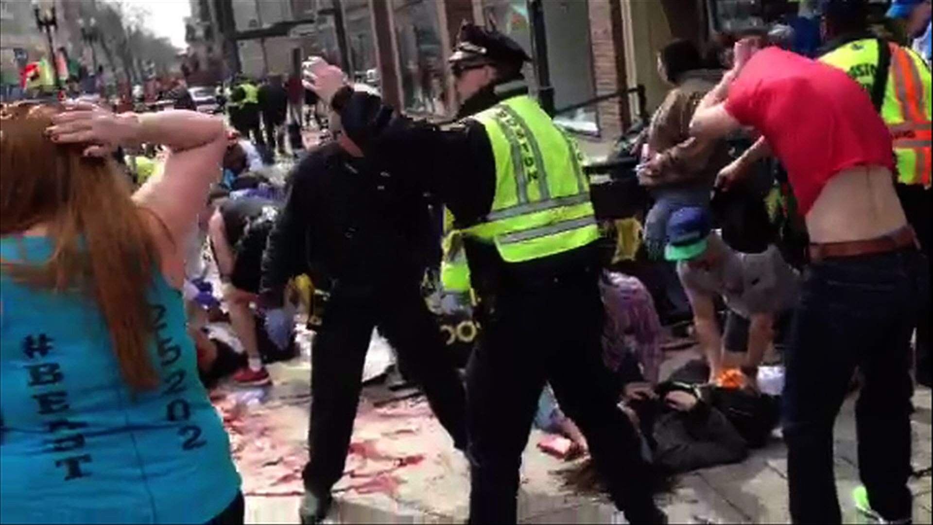 a video grab shows the victims of one of the blasts at the finish line of the marathon in boston massachusetts on april 15 2013 photo afp marc hagopian afptv