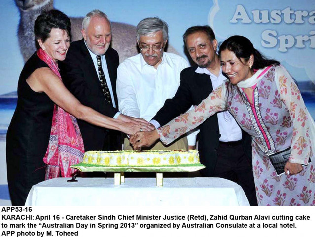 sindh caretaker chief minister justice retired zahid qurban alavi cutting the cake to mark the quot australian day in spring 2013 quot organised by australian high commission at a local hotel photo app sindh caretaker chief minister justice retired zahid qurban alavi cutting the cake to mark the quot australian day in spring 2013 quot organised by australian high commission at a local hotel photo app