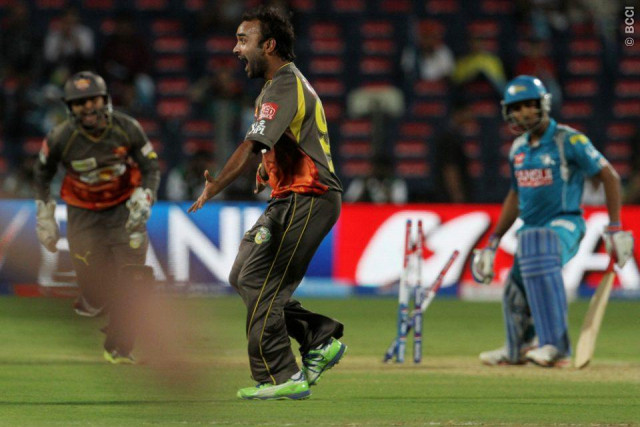 sun risers hyderabad 039 s amit mishra c celebrates after taking the wicket of a pune warriors batsman photo bcci sun risers hyderabad 039 s amit mishra c celebrates after taking the wicket of a pune warriors batsman photo bcci