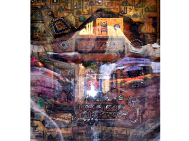 iqbal has made a collage of bones wood leather deerskin gold and silver leaves in his art photo press release iqbal has made a collage of bones wood leather deerskin gold and silver leaves in his art photo press release