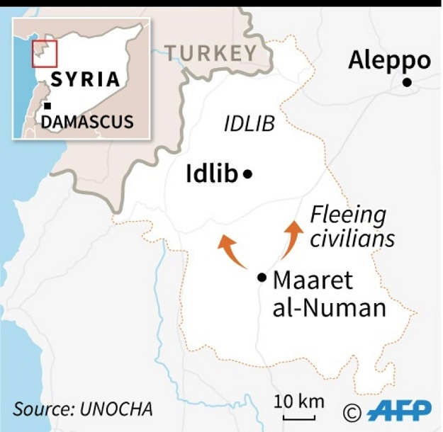 Map of Idlib province locating Maaret al-Numan. PHOTO: AFP