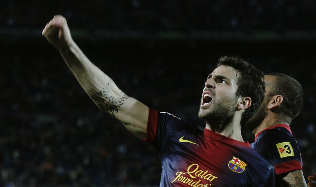 fabregas celebrating after scoring a goal against levante during their spanish first division soccer league match at camp nou stadium photo reuters