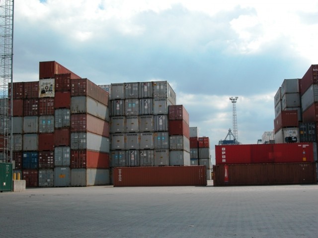 yearly movement of export bound containers at the faisalabad dry port has dropped from 25 641 containers in 2007 08 to only 4 478 containers in 2012 13 photo file