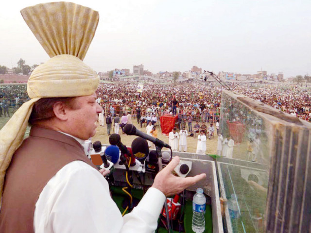 pml n chief nawaz sharif addreses to his supporters during public meeting in dich kot on tuesday photo ppi