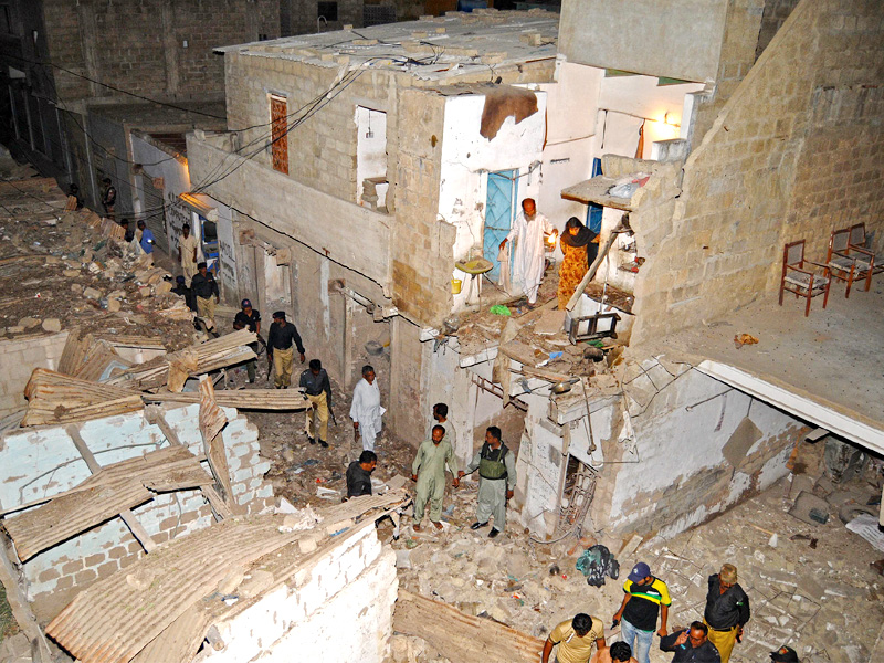 a view of the destruction caused by a bomb blast near orangi town photo mohammad noman express