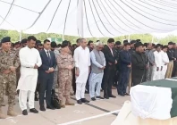 the funeral prayers for the martyred rangers personnel are being offered in karachi photo express