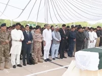 the funeral prayers for the martyred rangers personnel are being offered in karachi photo express