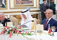 pm shehbaz sharif and saudi minister of environment abdulrahman abdulmohsen al fadley share a light moment at a reception in islamabad photo nni