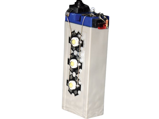 the innovative emergency light which neatly fits in the palm uses three led bulbs soldered on the outer surface of a rectangular battery the innovative emergency light which neatly fits in the palm uses three led bulbs soldered on the outer surface of a rectangular battery